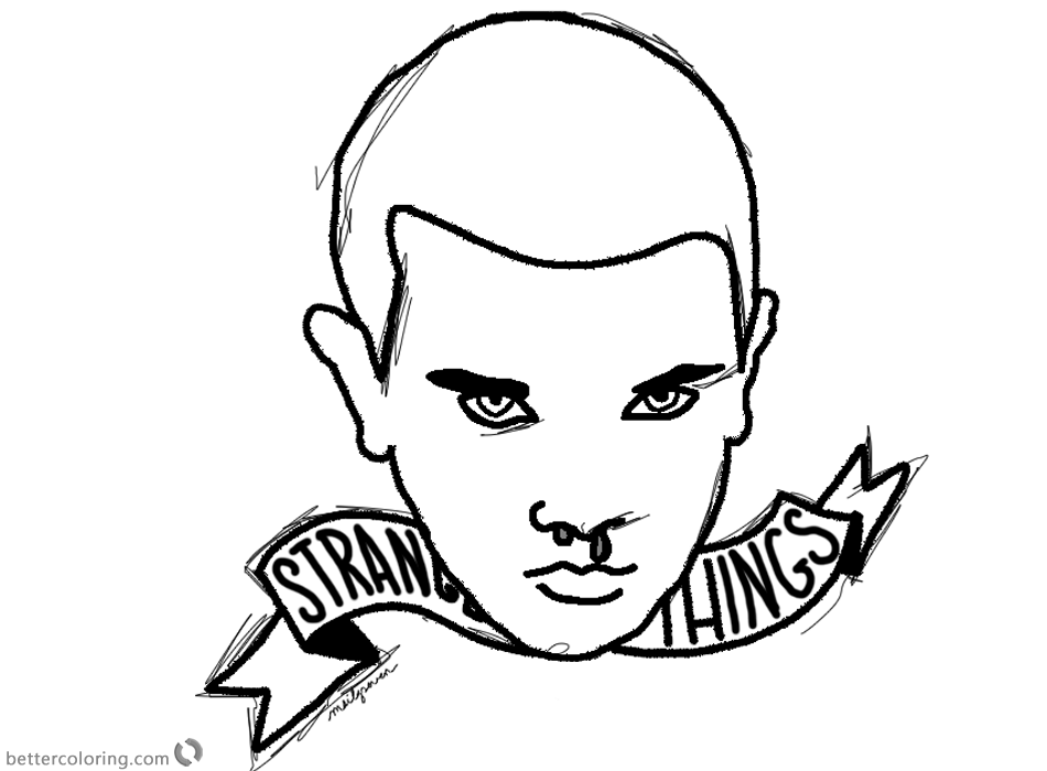 Stranger Things Coloring Pages Eleven Head lineart printable