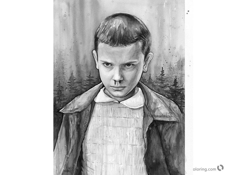 Stranger Things Coloring Pages Eleven Portrait Black and White Version printable