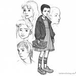 Stranger Things Coloring Pages art by Erin Kubo – Eleven, Joyce Byers, Nancy Wheeler, Jonathan Byers