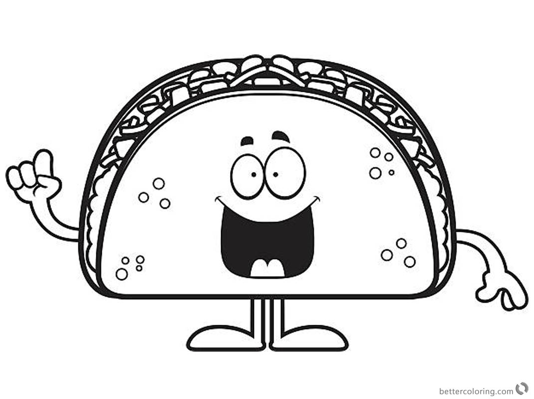 Taco Coloring Page Smile Cartoon Taco printable