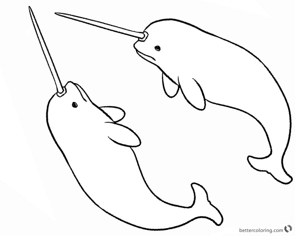 Two Sad Narwhal Coloring Pages printable