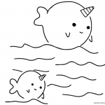 Two cute narwhals coloring pages