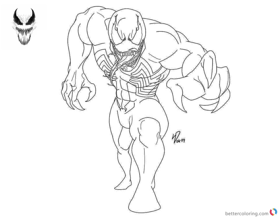 Venom Coloring Pages Black and White Lineart by deviantyurai - Free