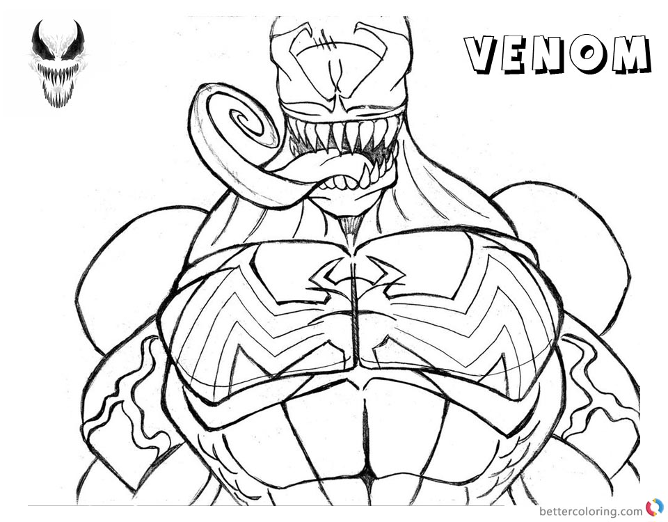 Venom Coloring Pages Lineart Half - Free Printable ...