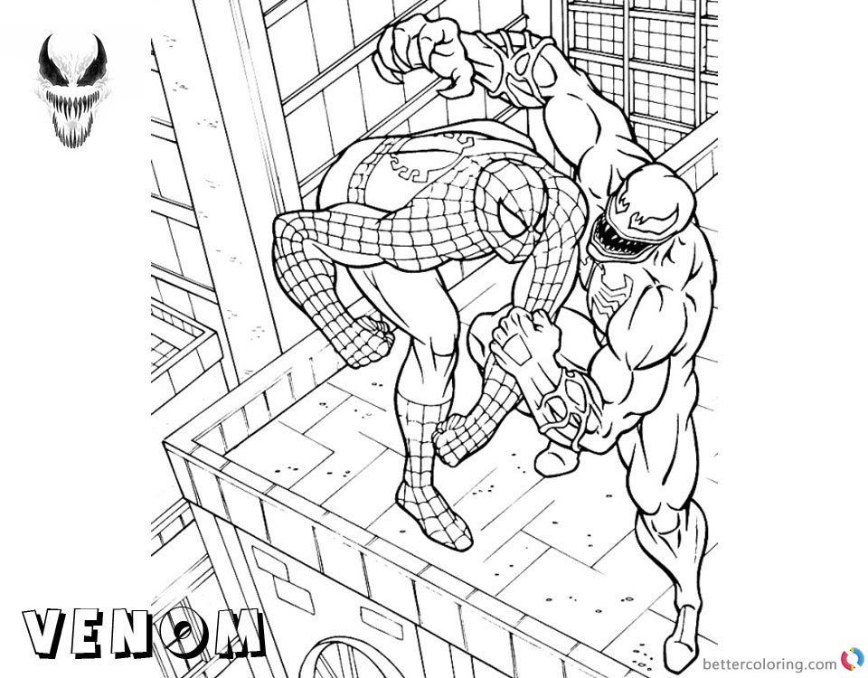 Venom Coloring Pages Spiderman Venom Fighting On The Building Free 