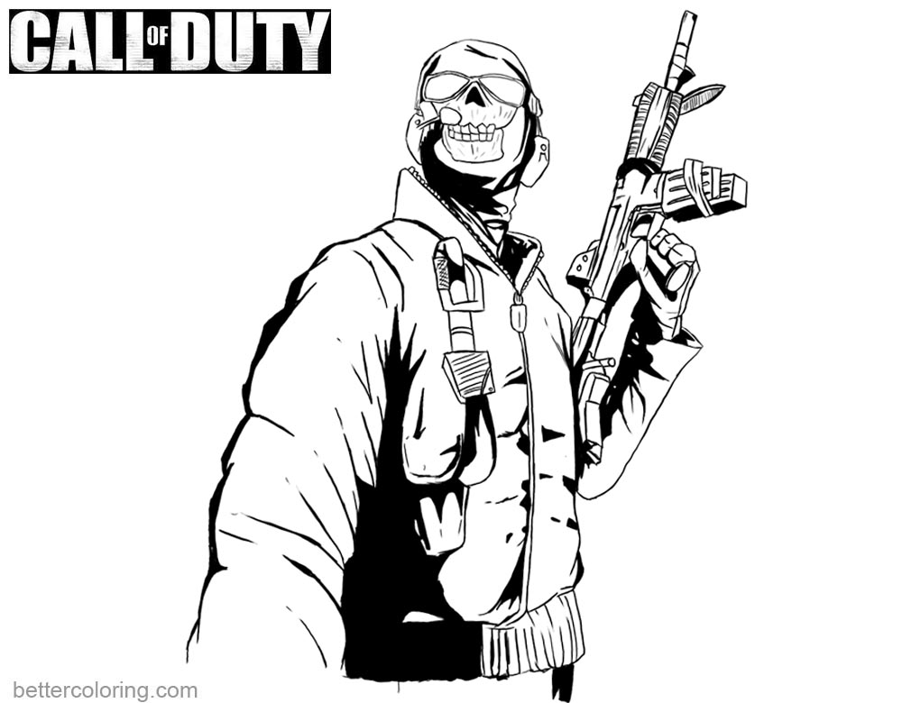 Call Of Duty Coloring Pages Ghost With Gun Free Printable Coloring Pages