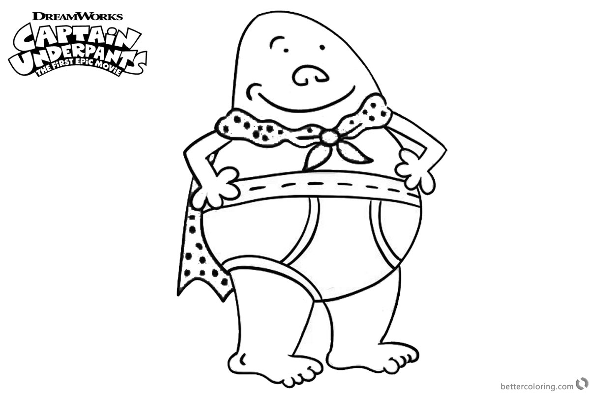 Captain Underpants Coloring Pages Cute Line Drawing printable for free