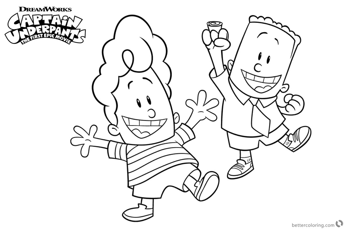 Captain Underpants Coloring Pages George Play with Harold printable for free