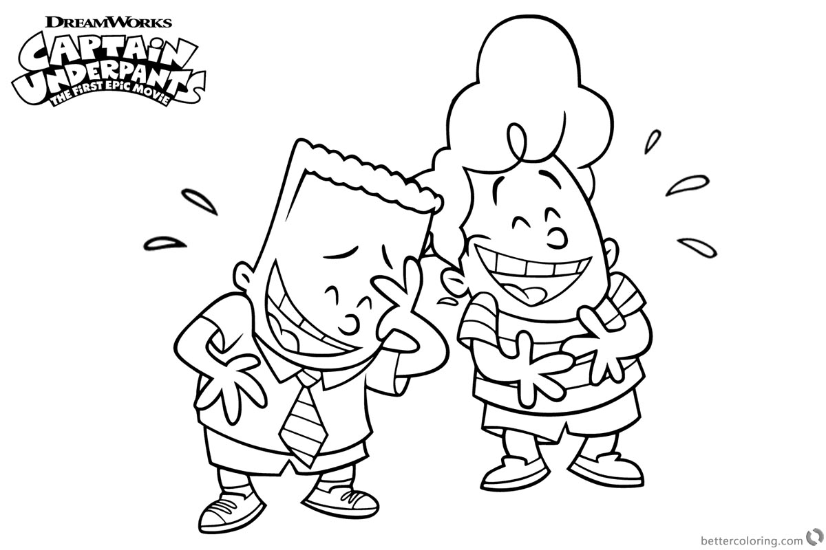 Captain Underpants Coloring Pages George and Harold Laughing printable for free