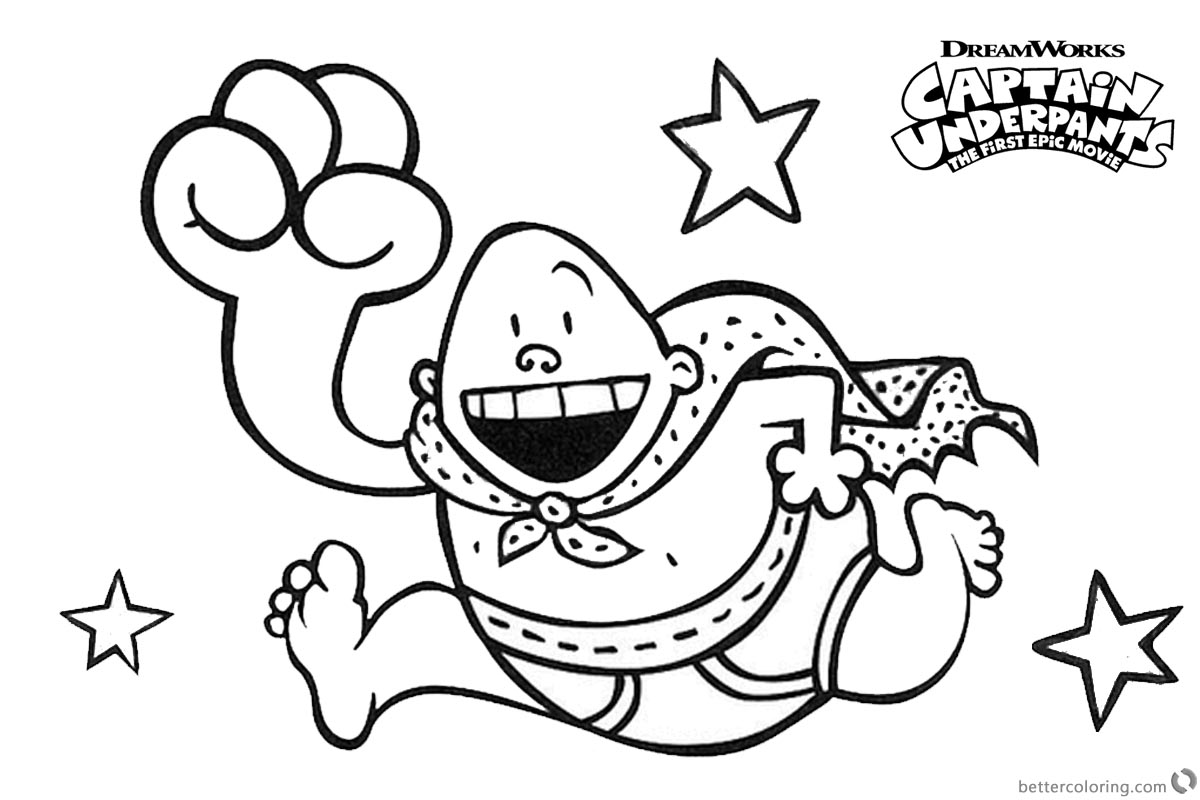 Captain Underpants Coloring Pages Run with Stars printable for free