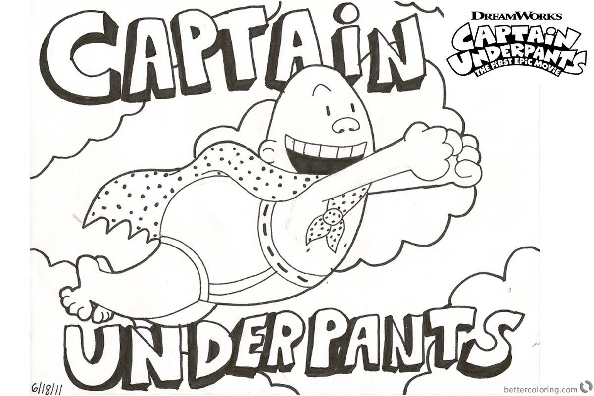 Captain Underpants Coloring Pages with Clouds printable for free
