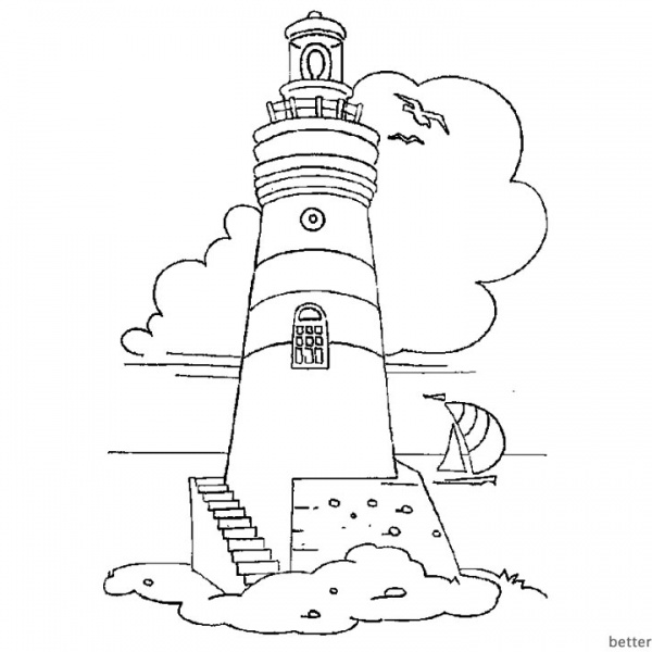 Lighthouse Coloring Pages with Seagulls - Free Printable Coloring Pages