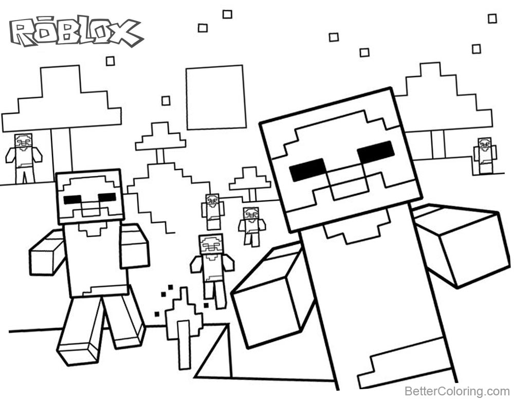 Cute Minecraft Characters of Roblox Coloring Pages - Free Printable