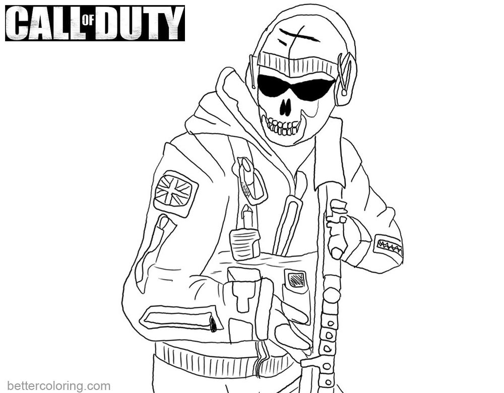 Ghost From Call Of Duty Black OPS Coloring Pages Free Printable 