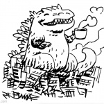 Godzilla Coloring Pages Cute Godzilla with Coffee