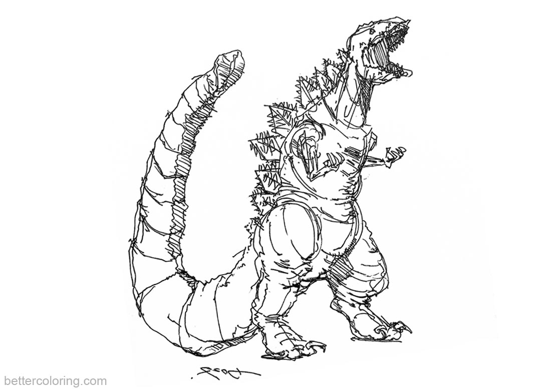 Godzilla Coloring Pages Sketch By Kwmt Free Printable Coloring Pages