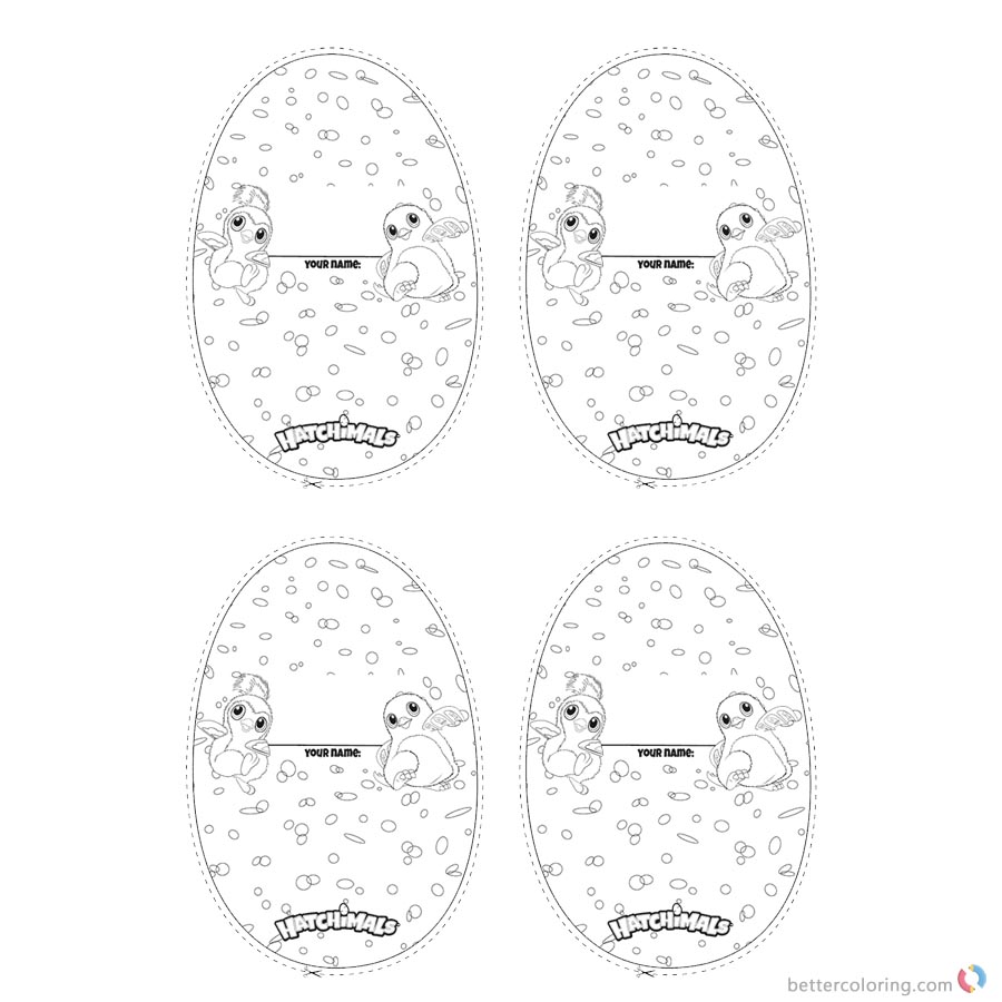 Hatchimals Coloring Pages Four Name Cards printable for free