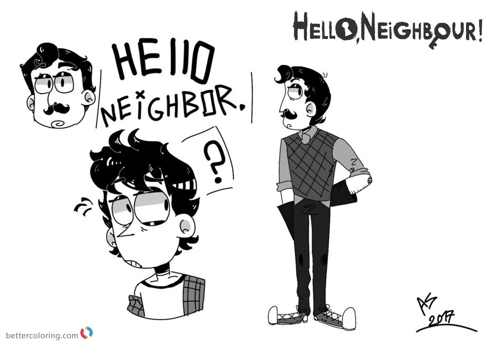 Hello Neighbor Coloring Pages Black and White printable for free