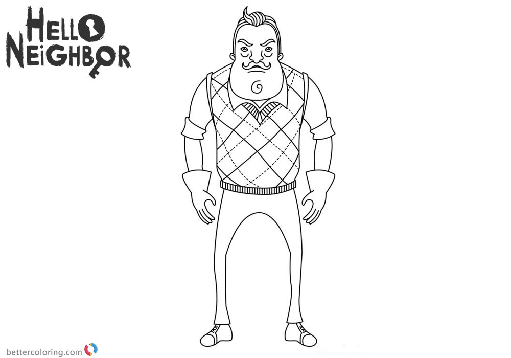 Hello Neighbor Coloring Pages Mr. Peterson printable for free