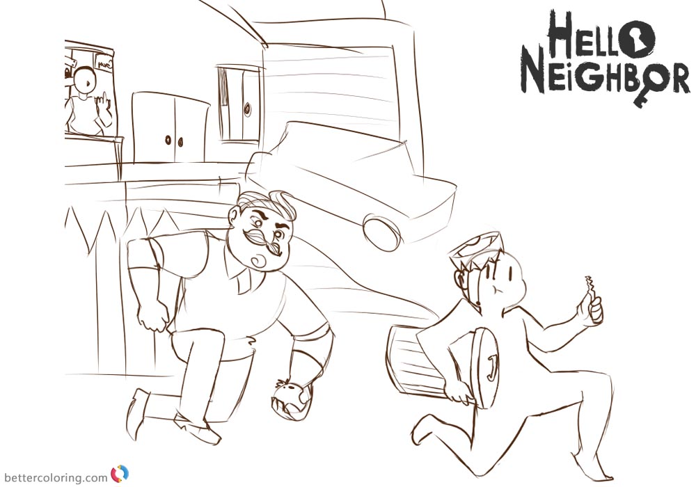 Hello Neighbor Coloring Pages by channydraws printable for free