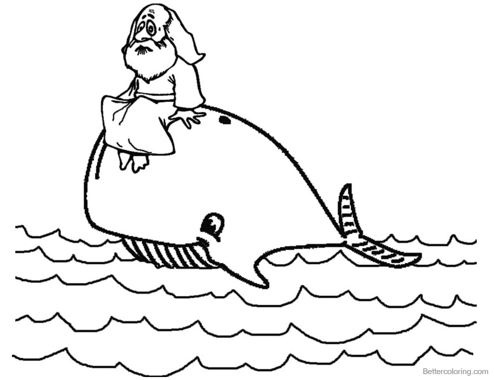 Jonah And The Whale Coloring Pages Jonah Sit on the Whale’s Head printable for free