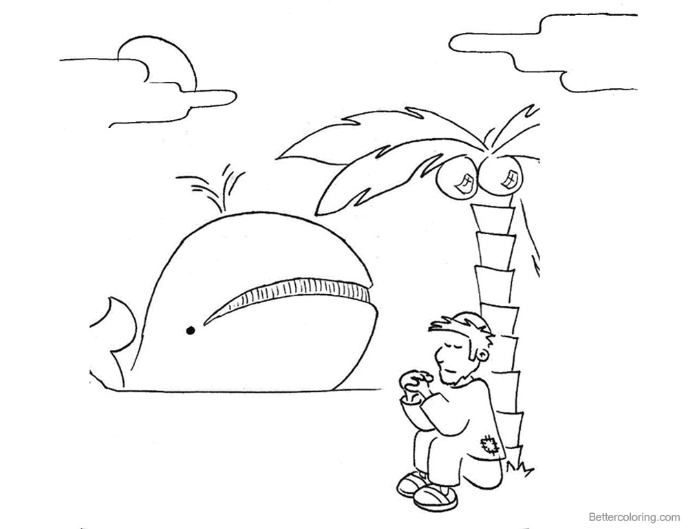 Jonah And The Whale Coloring Pages Jonah Sit under Tree printable for free