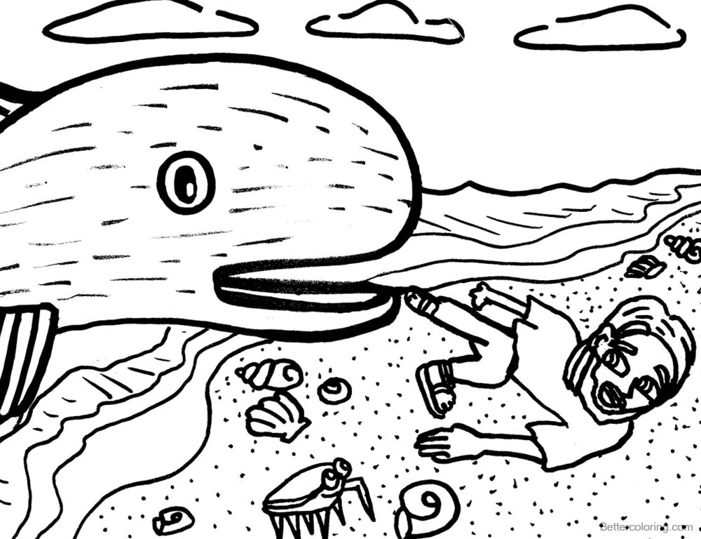 Jonah And The Whale Coloring Pages Jonah on the Beach printable for free