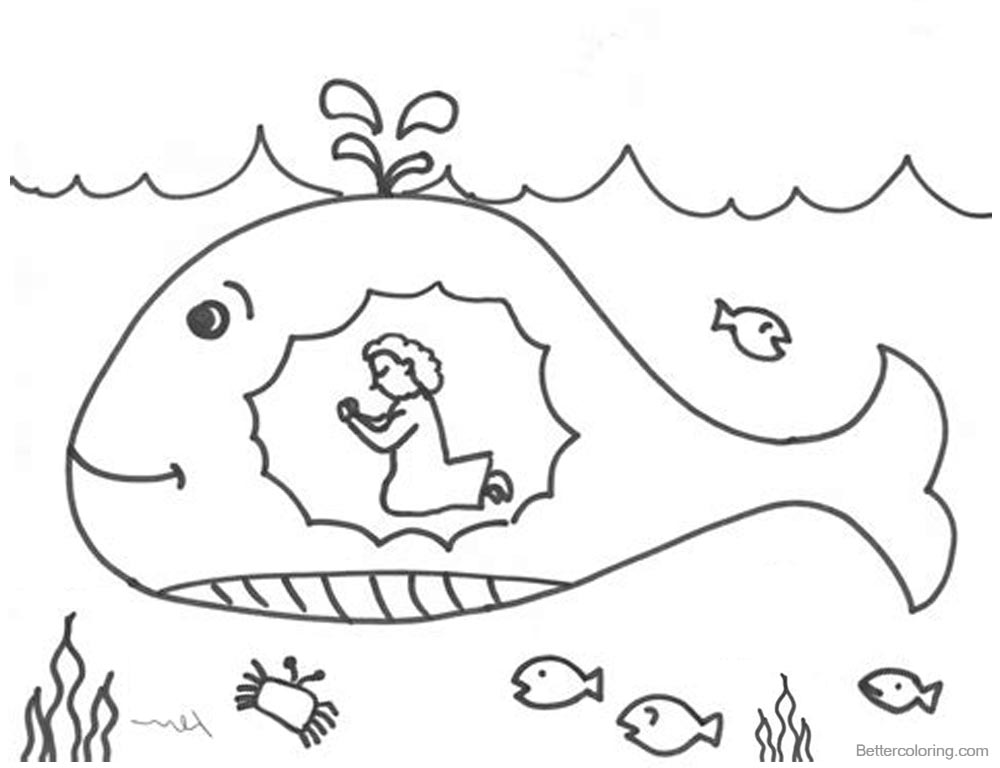 Jonah And The Whale Coloring Pages Praying - Free Printable Coloring Pages