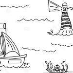 Lighthouse Coloring Pages with A Boat