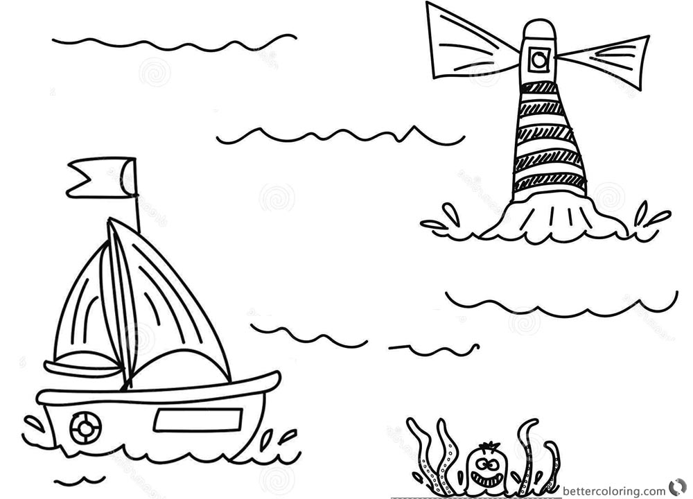 Download Lighthouse Coloring Pages with A Boat - Free Printable Coloring Pages