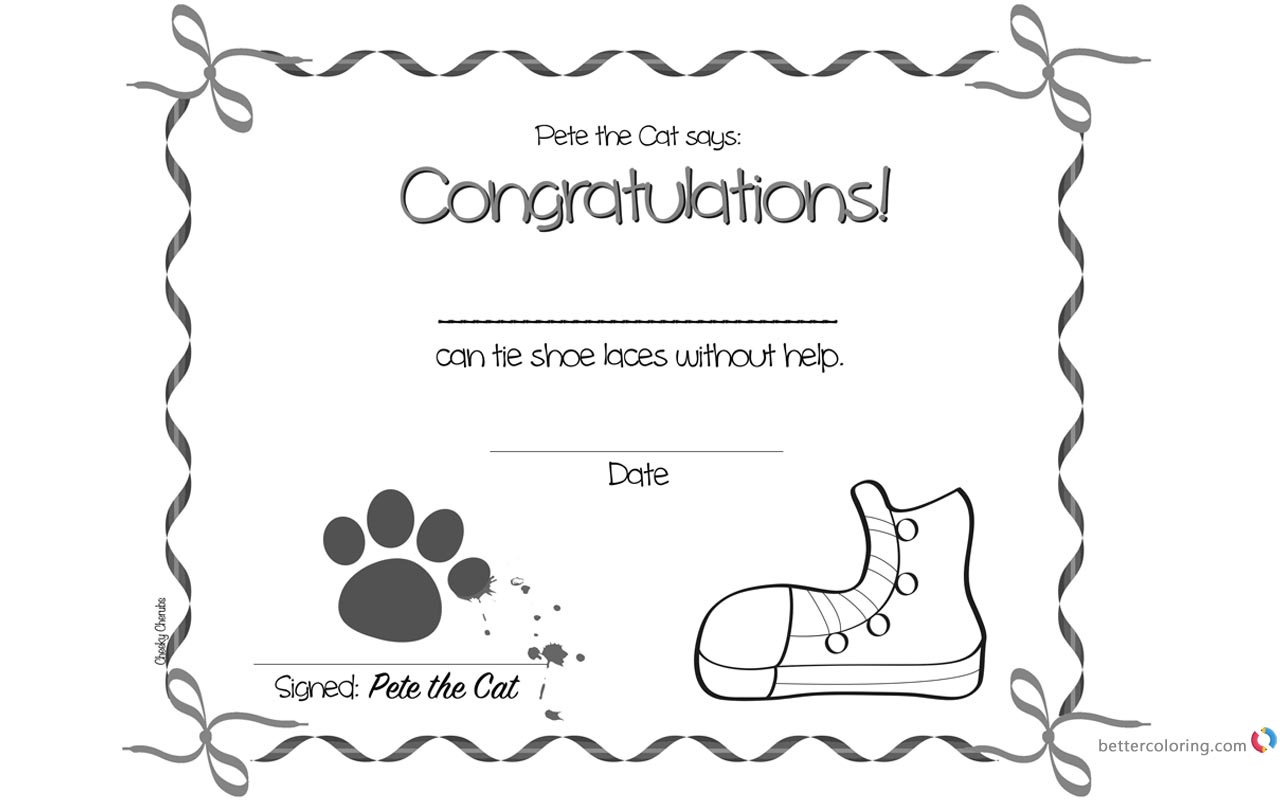 Pete the Cat Coloring Pages Certificate printable for free