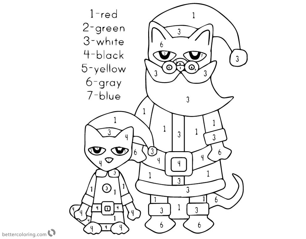 Pete the Cat Coloring Pages Christmas Color by Number - Free Printable