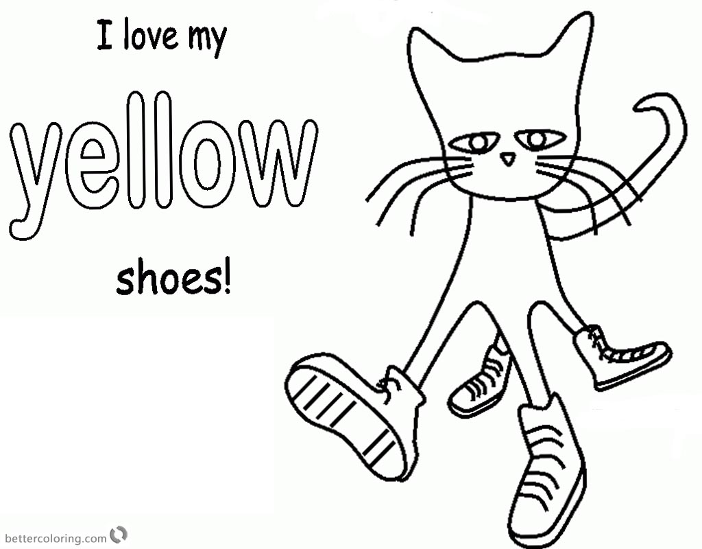 Pete the Cat Coloring Pages Color Yellow Shoes - Free Printable