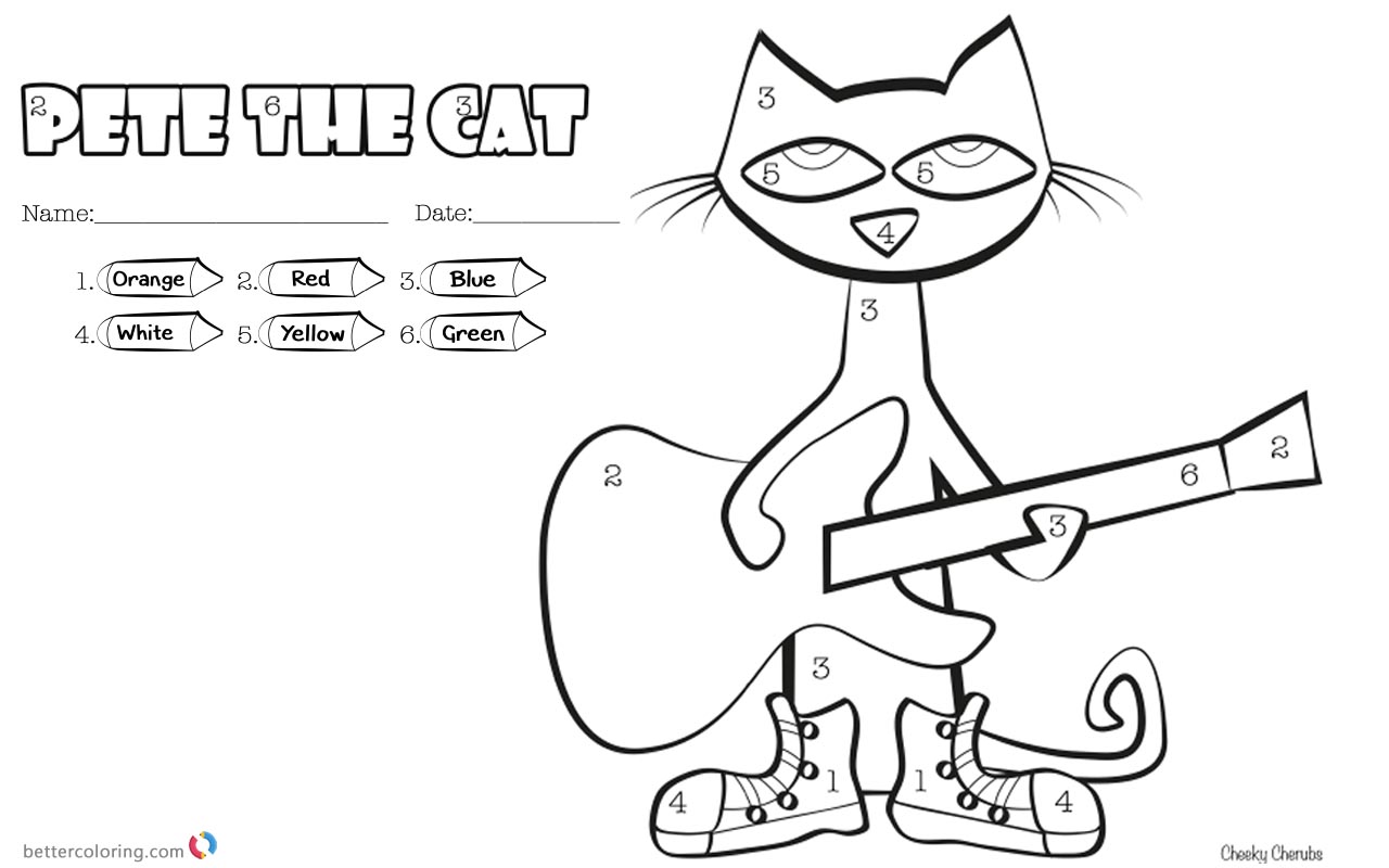 Pete the Cat Coloring Pages Play Guitar Color by Number - Free