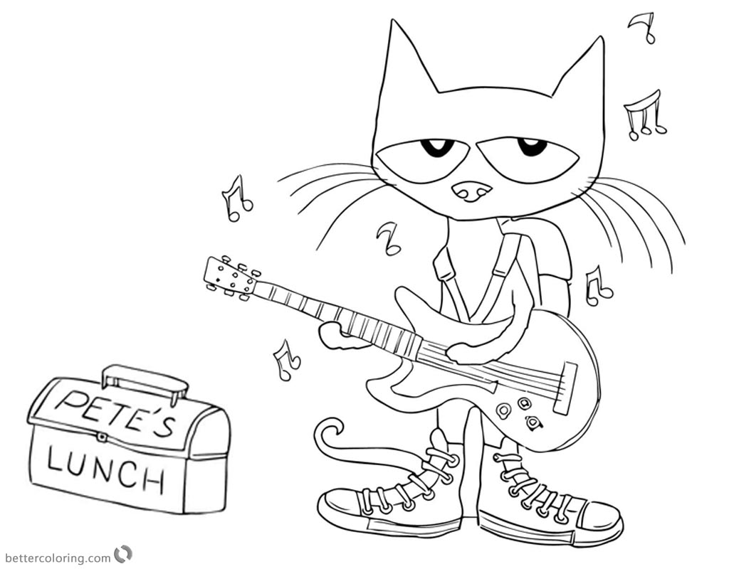 Pete the Cat Coloring Pages Play Guitar for Lunch - Free Printable