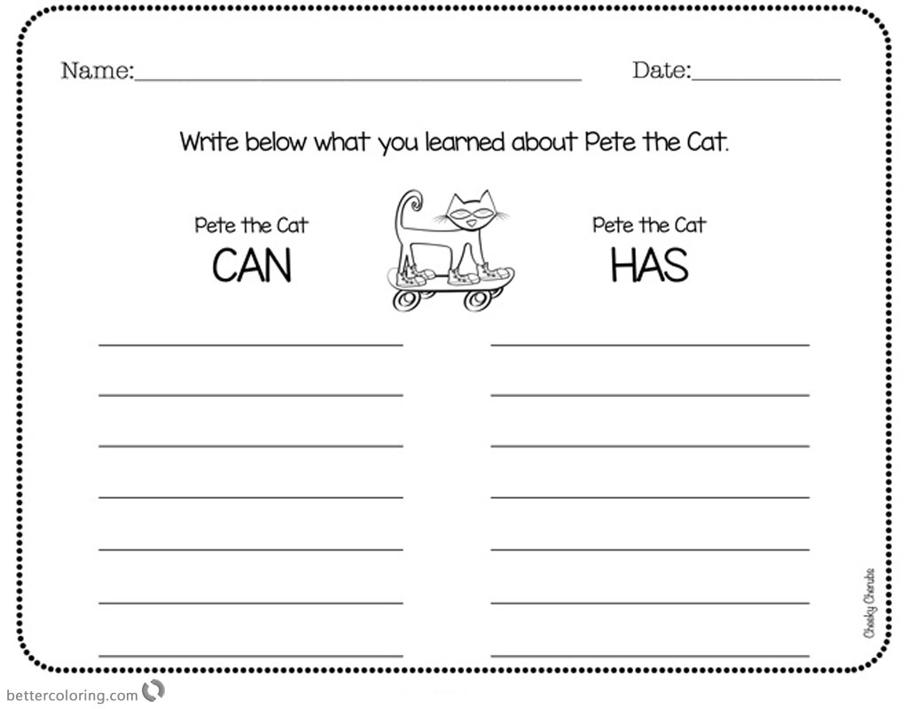 Pete the Cat Coloring Pages Worksheet What you Learned printable for free