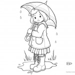 Raindrop Coloring Pages Umbrella Girl