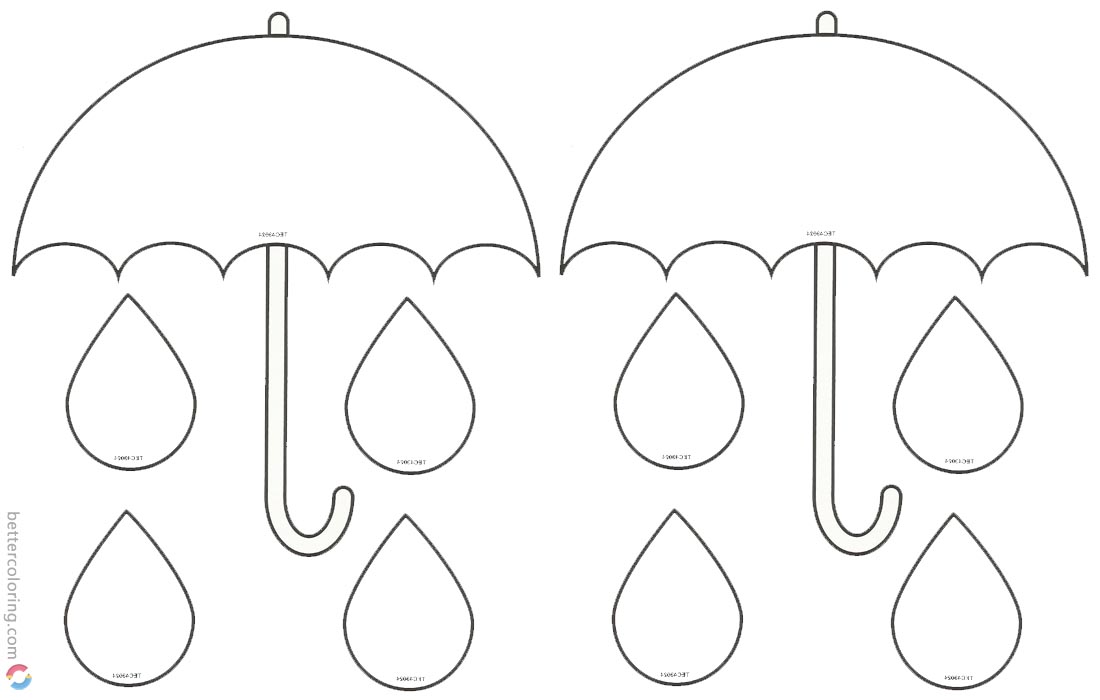 Raindrop Coloring Pages Umbrella Template for Preschool printable for free