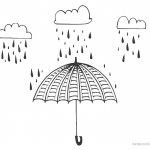 Raindrop Coloring Pages with Umbrella and Clouds