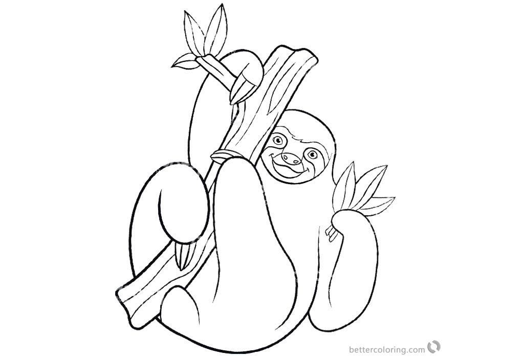 Sloth Coloring Pages Get Some Leaves for Food printable for free