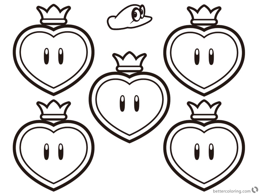 Super Mario Odyssey Coloring Pages Five Life Up Hearts printable for free