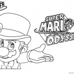 Super Mario Odyssey Coloring Pages Line Art with Logo