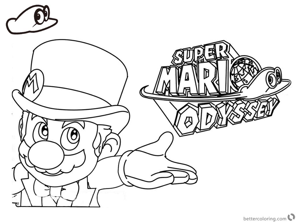 Super Mario Odyssey Coloring Pages Line Art with Logo printable for free