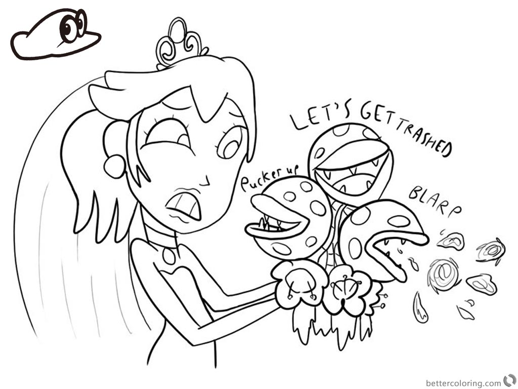Super Mario Odyssey Coloring Pages Peach’s Wedding Bouquet printable for free