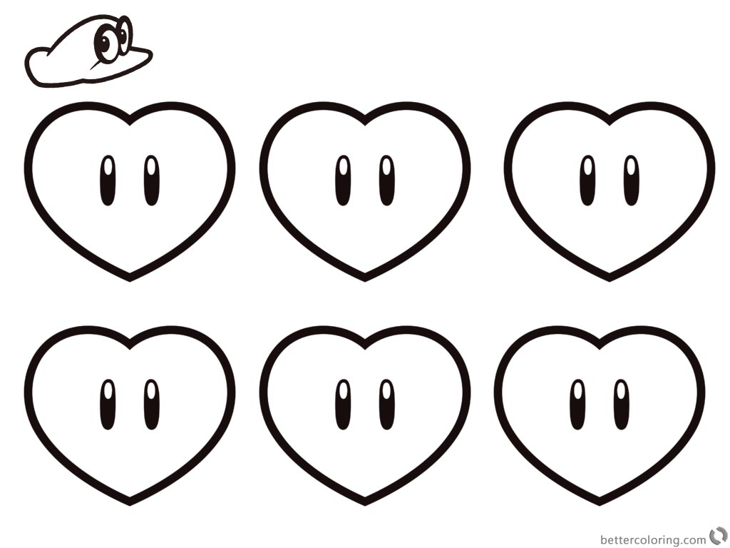 Super Mario Odyssey Coloring Pages Six Hearts printable for free
