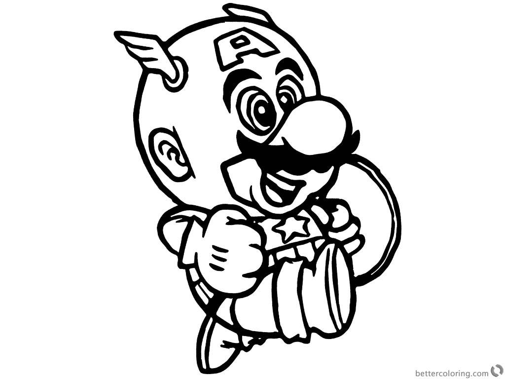 Super Mario Odyssey Coloring Pages Super Mario x Captain America printable for free