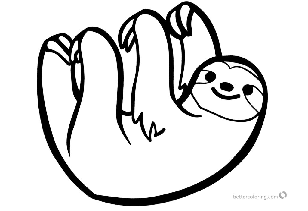 Two Toed Sloth Coloring Pages Simple Line Drawing - Free Printable
