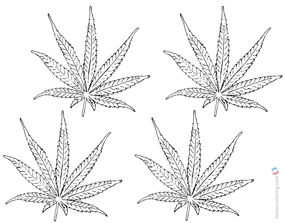 Weed Coloring Pages Four Leaves Clipart - Free Printable Coloring Pages