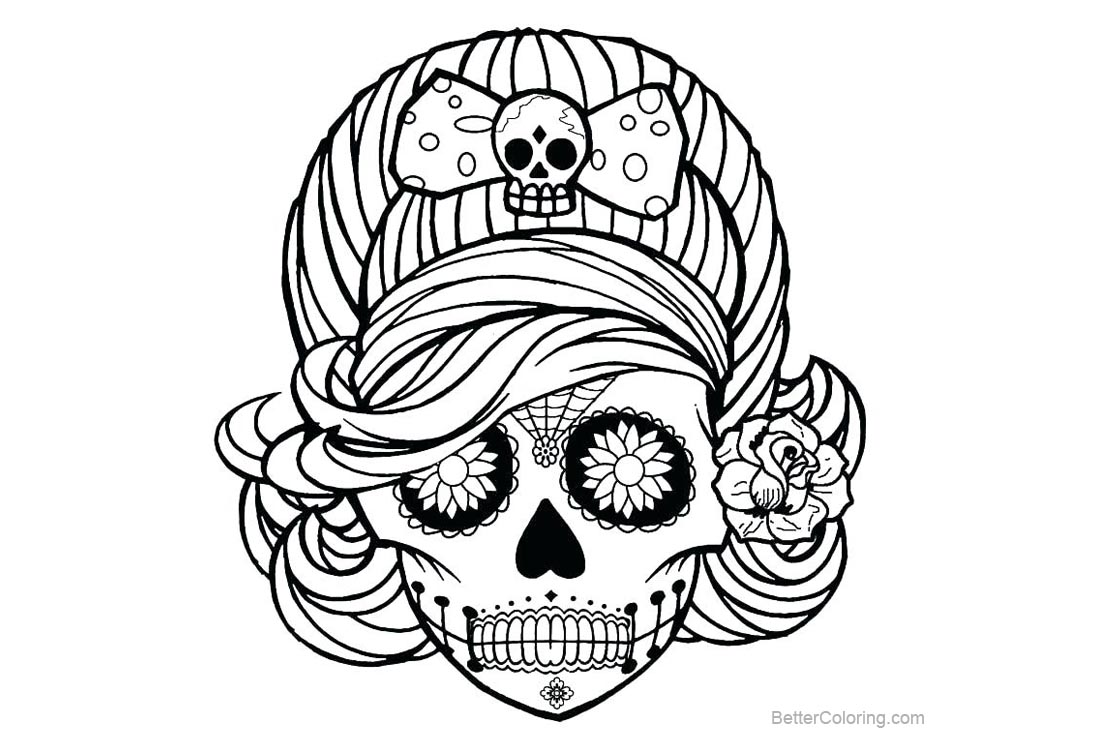 Adults Female Sugar Skulls Coloring Pages - Free Printable Coloring Pages