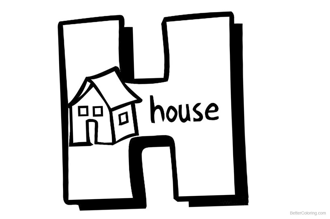Alphabet Coloring Pages Letter H for House printable for free